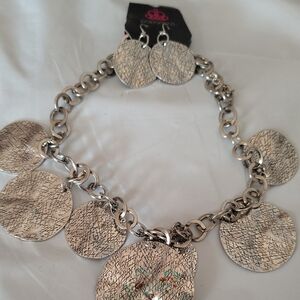 Silver Textured Disc Necklace and Earring Set